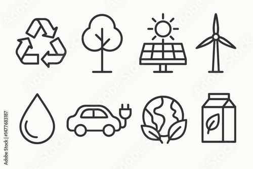 Eco-Friendly Outline Icons for Sustainability and Energy vector