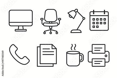 Minimal Office Icons for Productivity and Work vector