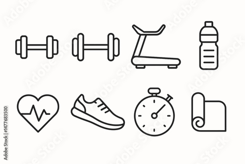 Fitness and Gym Equipment Line Icons Set vector