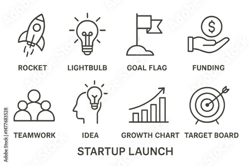 Startup Icon Set for Business Growth and Funding vector
