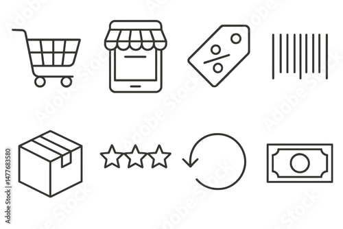E-commerce and Online Shopping Line Icons vector