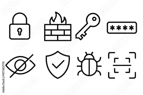 Cybersecurity and Privacy Line Icons Collection vector