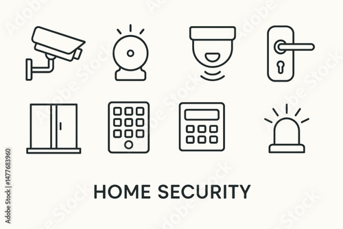 Home Security System Line Icon Set vector