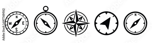 Compass simple icon set. Compass symbol set. Wind rose icon. Vector