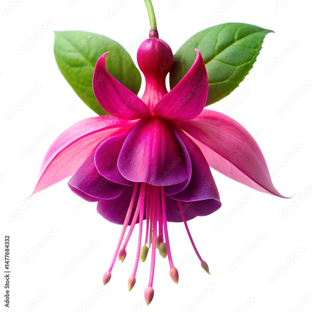 Naklejka premium Fuchsia Flower Alone on White Photo
