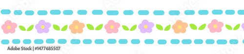 Cute Pastel Flower Border with Line Pattern