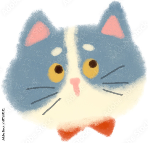 Cute Blue Cat Character with Bow Tie
