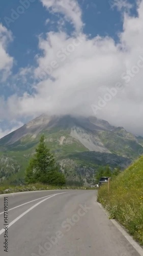 Vertical view of Austria road from car
