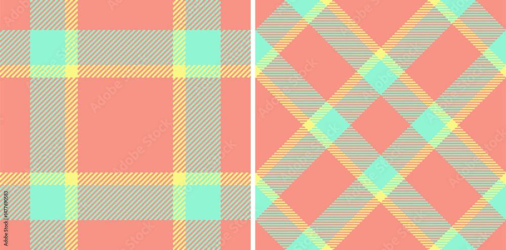 Two pastel plaid patterns a classic check and a vibrant diagonal design.