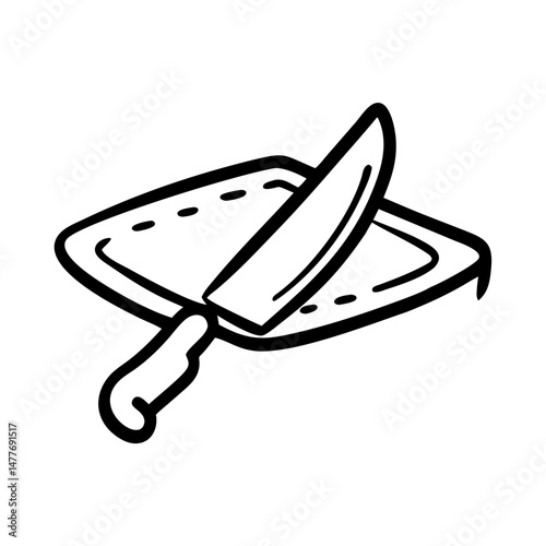 Knife resting on a wooden cutting board for Eid al-Adha preparation  