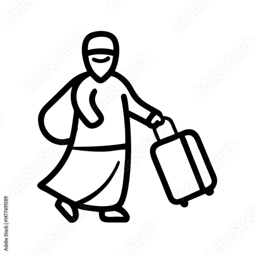 Pilgrim carrying suitcase and walking during Eid al-Adha  