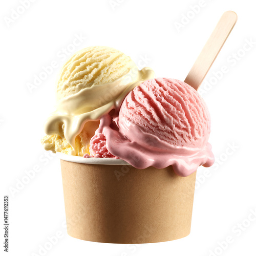 Two Scoops of Delicious Ice Cream in a Cup isolated on transparent background