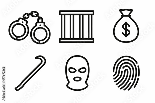 Crime and Justice Outline Icons in Black Style vector
