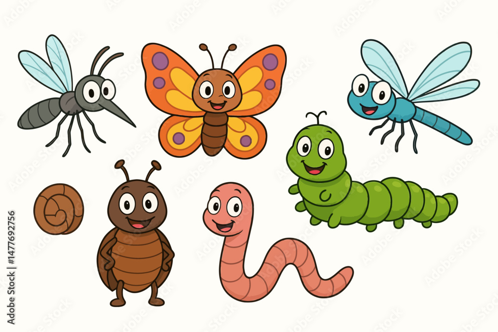 Fototapeta premium Cute Cartoon Insects and Bugs Collection vector