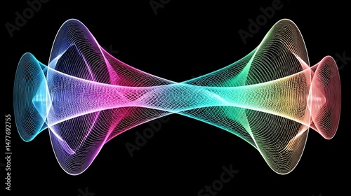 Abstract lines interweave dynamically showcasing vibrant gradients against dark backdrop