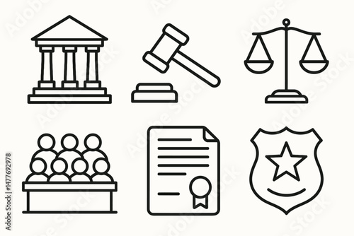 Law and Order Icons in Minimal Line Style vector