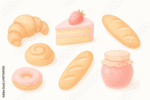 Cute Watercolor Bakery Goods with Sweets vector