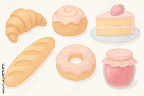 Cute Watercolor Bakery Goods with Sweets vector