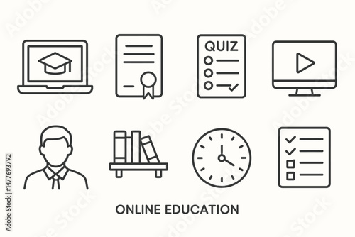 Online Education Icons for Remote Learning Tools vector