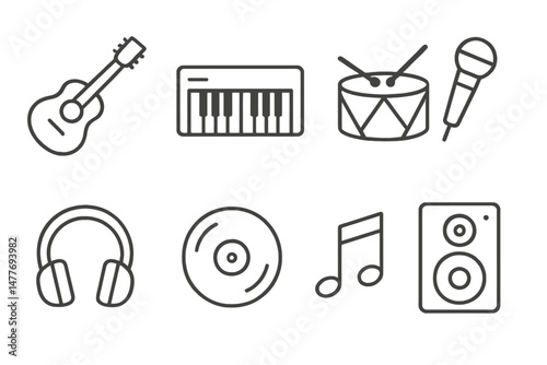 Line Icons of Musical Instruments and Audio Equipment vector