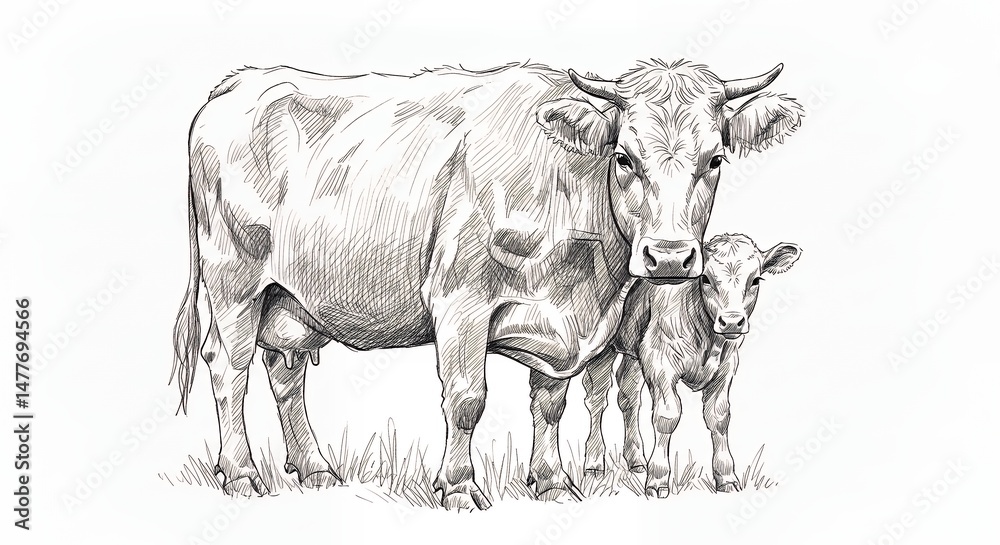 Fototapeta premium Cow and calf drawing