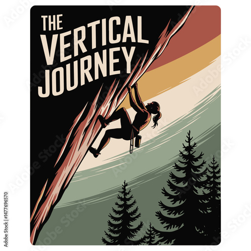 The vertical journey vector design, A woman mountain climbing vector design