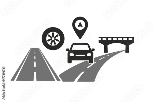 Black and Gray Icons of Road Transportation Elements vector