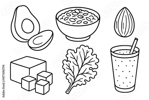 Vegan Food Outline Icons in Black and White vector