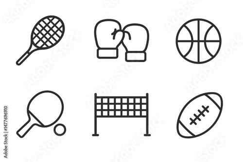 Black Line Icons of Popular Sports Equipment vector