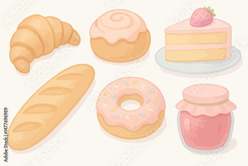 Cute Watercolor Bakery Goods with Sweets vector