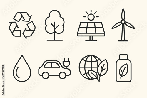 Sustainable Energy and Eco-Friendly Icon Set vector