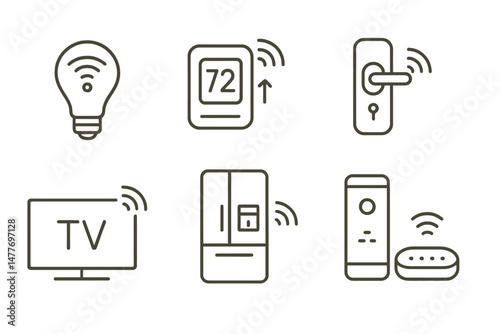 Smart Home Technology Icons on Metallic Background vector