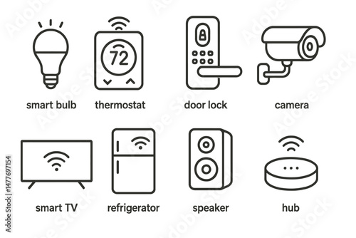 Smart Home Device Icons with Dark Background vector