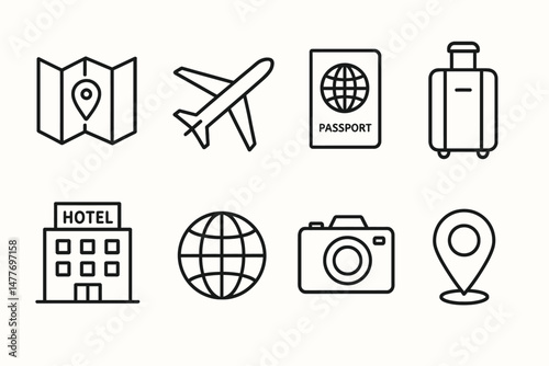 Travel Essentials Icons for Tourism and Navigation vector