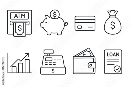 Money and Finance Line Icons Set vector