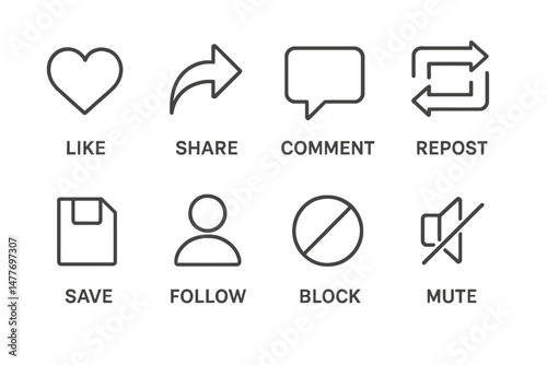 Essential Social Media Action Icons Set vector