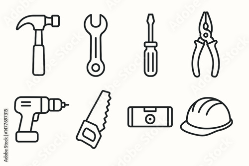 Essential Hand Tools and Construction Icons Set vector