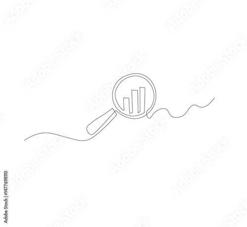 Continuous line magnifying glass and bar graph business icon,white background,business one line drawing.illustrator vector