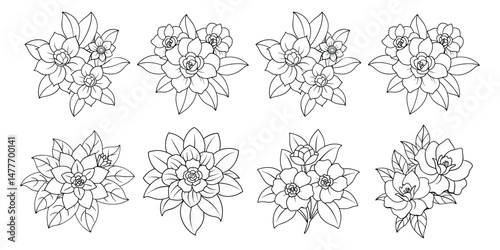 Hand drawn flower vector art for coloring pages