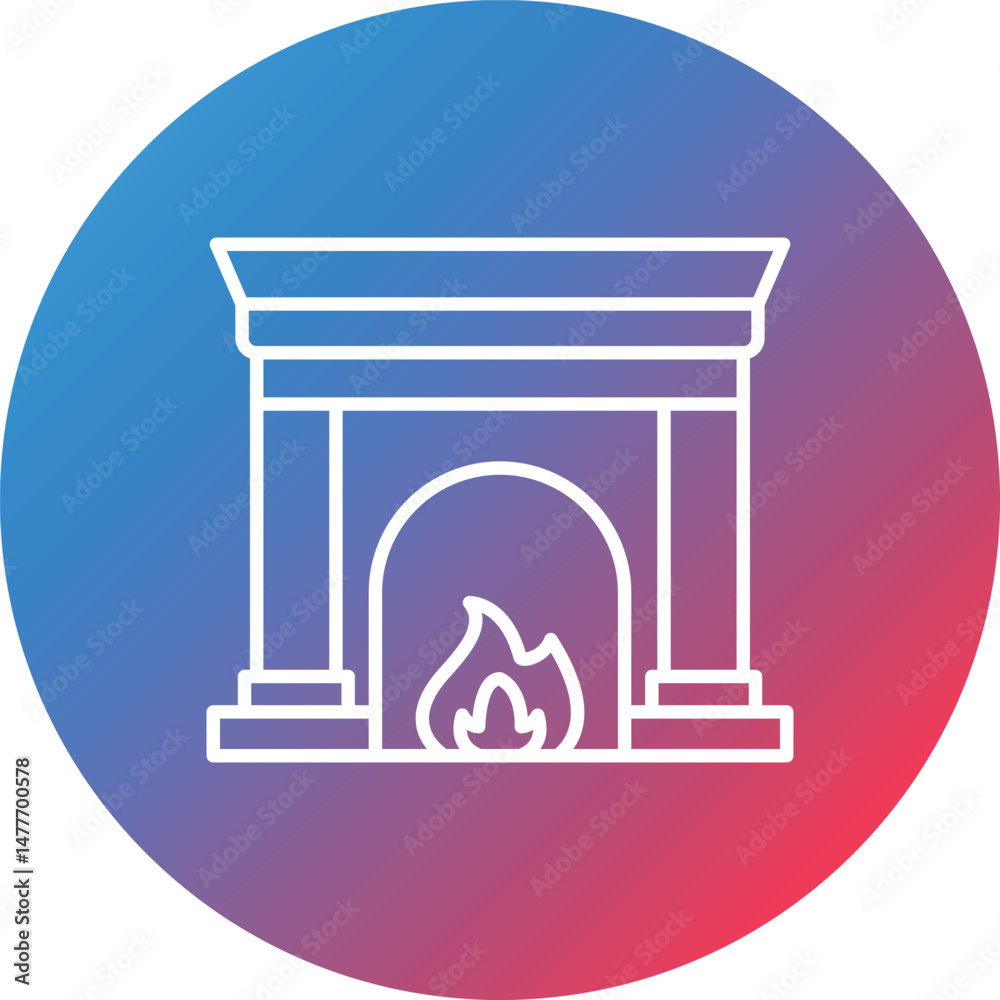 Fireplace Line Gradient Circle Background Icon