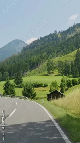 Vertical view of Austria road from car