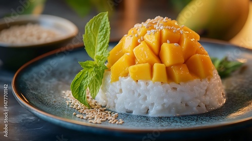 Mango Sticky Rice Dessert with Sesame Seeds