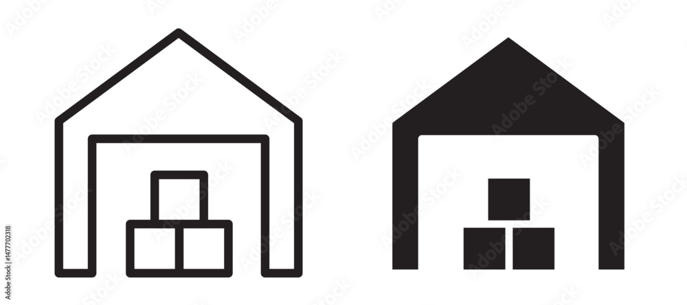 Warehouse icon in black modern and lines and solid Warehouse icon in black modern and lines and solid