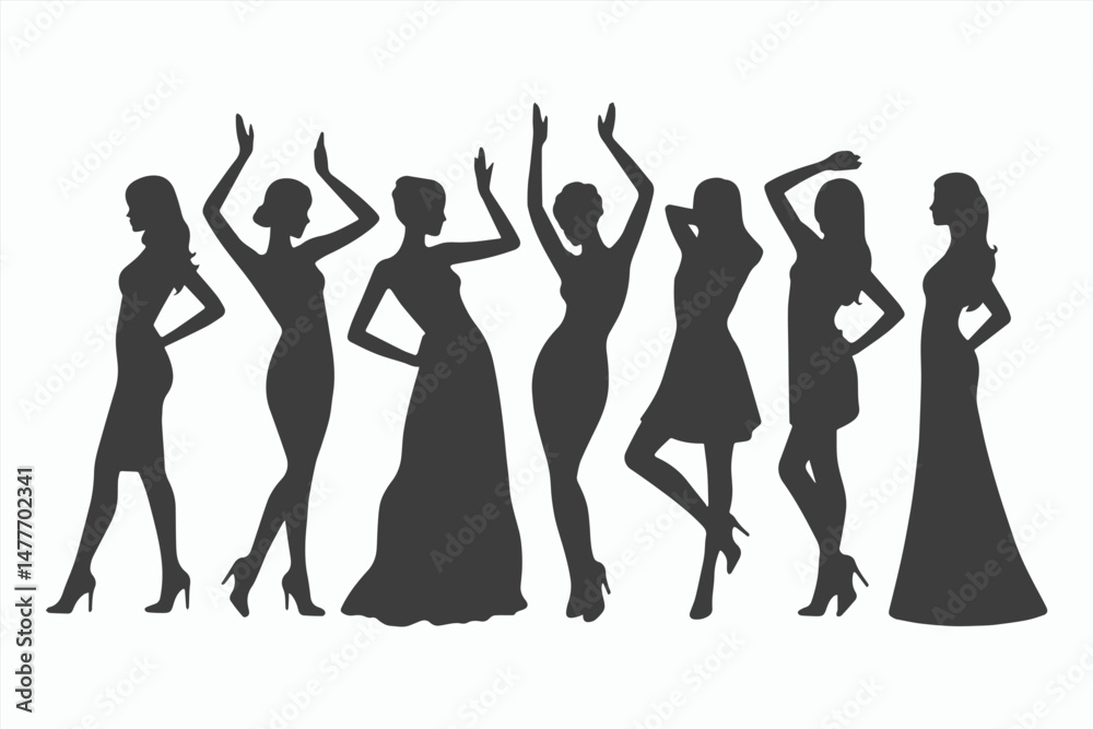 Fototapeta premium Elegant Women Silhouettes in Various Poses and Dresses