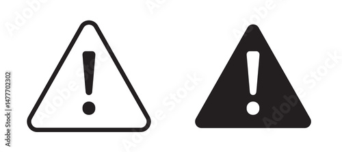 Warning triangle icon in black modern and lines and solid