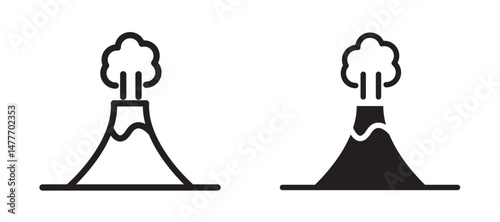 Volcano icon in black modern and lines and solid