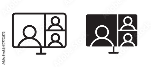Video chat icon in black modern and lines and solid