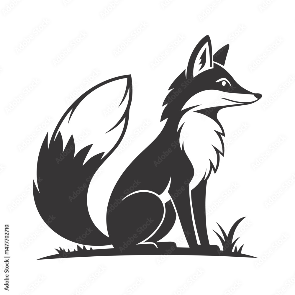 Fototapeta premium Elegant Fox in Grass – Black & White Minimalist Vector Art