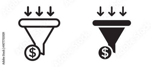 Sales funnel icon in black modern and lines and solid