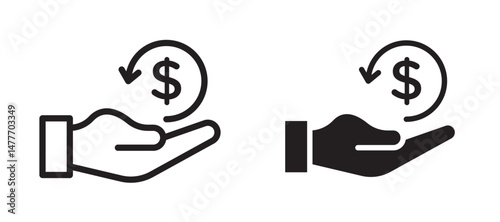 Refund icon in black modern and lines and solid